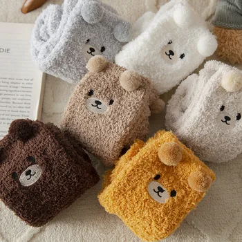 Ženy Zime Teplé Chlpaté Ponožky Domov Poschodí Spánku Kawaii 3D Medveď Roztomilý Zvierat Hrubé Rúna Fuzzy Ponožka Japonskej Módy kórejský Štýl