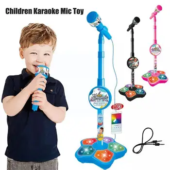 Mikrofón Hudby Odnímateľný detským Simulácia 3colors Pieseň Karaoke LED Hračka Baby Spev Nastaviteľné T4D8